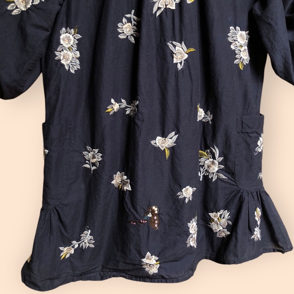French Connection Navy Blue Floral Embroidered Button Front Blouse Top Women’s 6 - Picture 10 of 10